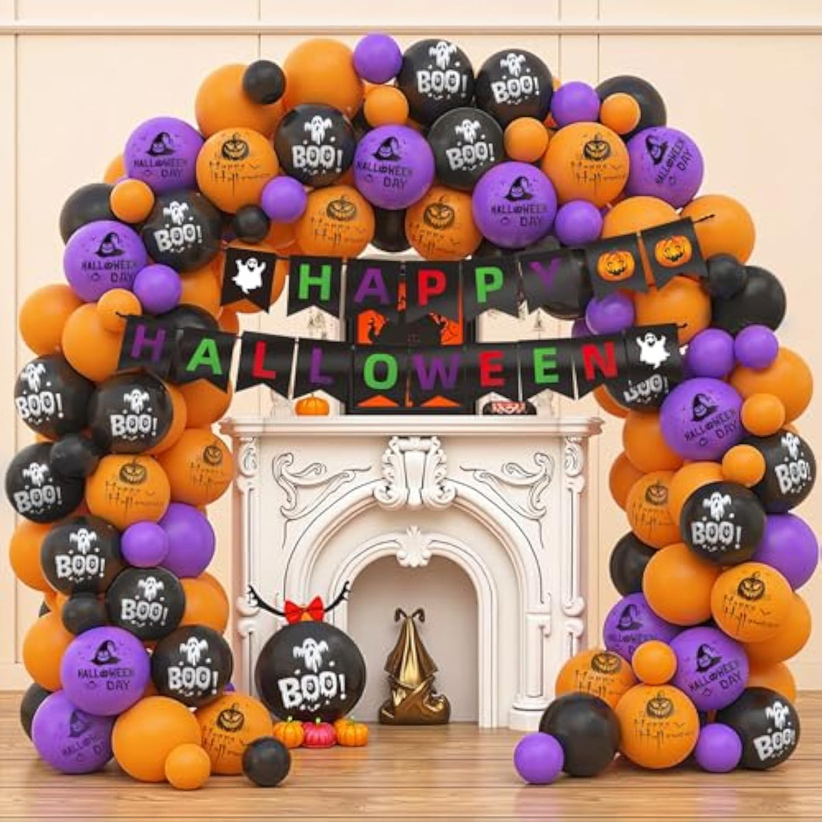 60 Pack 12 Inch Halloween Balloons Orange Black Purple with Ribbons Party Decor
