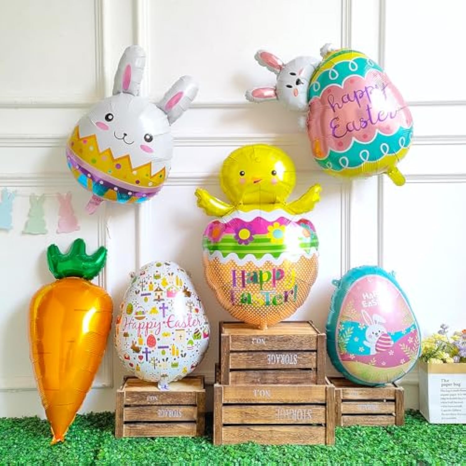 Easter Balloon Decorations, 20Pcs Mix Easter Balloons Kit Cute Easter Bunny Carrot Chick Mylar Foil Balloons Inflatable Easter Eggs For Easter Spring Baby Shower Home Party Supplies