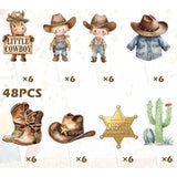 48Pcs Little Cowboy Baby Shower Cupcake Toppers - My First Rodeo Decorations Boy, A Little Cowboy Is On The Way Party Decor