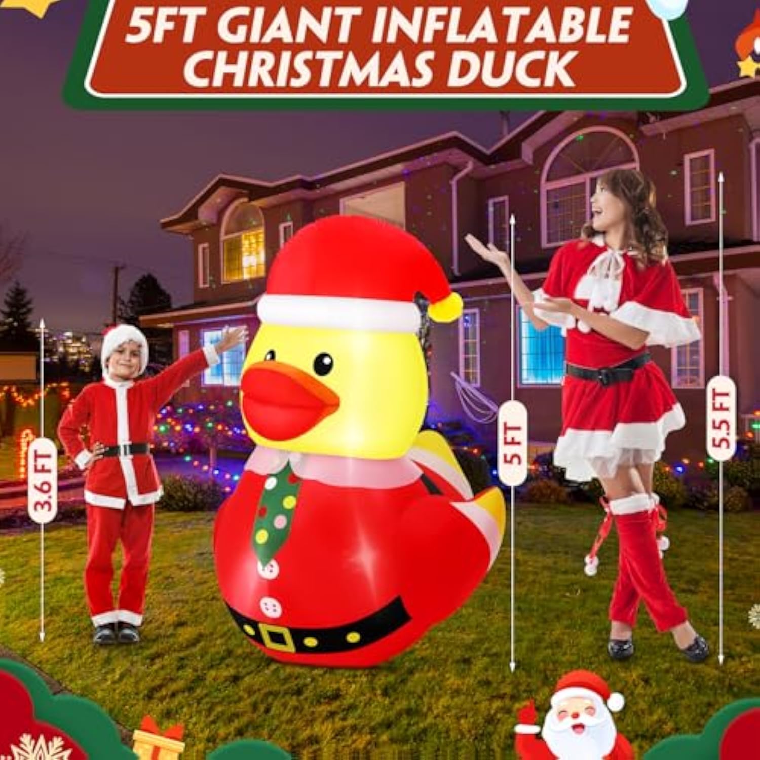 1 Set 5Ft Christmas Inflatables Decoration Outdoor Inflatables Duck With Build-In Leds Lights Giant Blow Up Duck Wear Ch