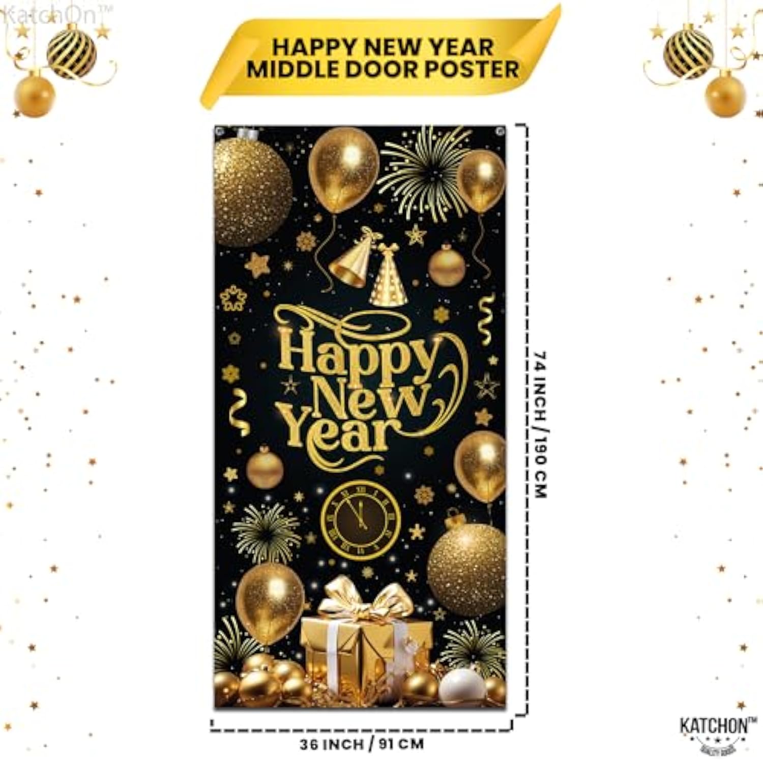 XL Happy New Year 2026 Door Banner 72x35 Inch Party Decorations