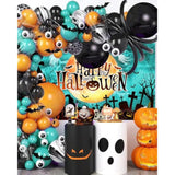 Happy Halloween Backdrop Banner Pumpkin Moon Witch Castle Party Decoration Blue