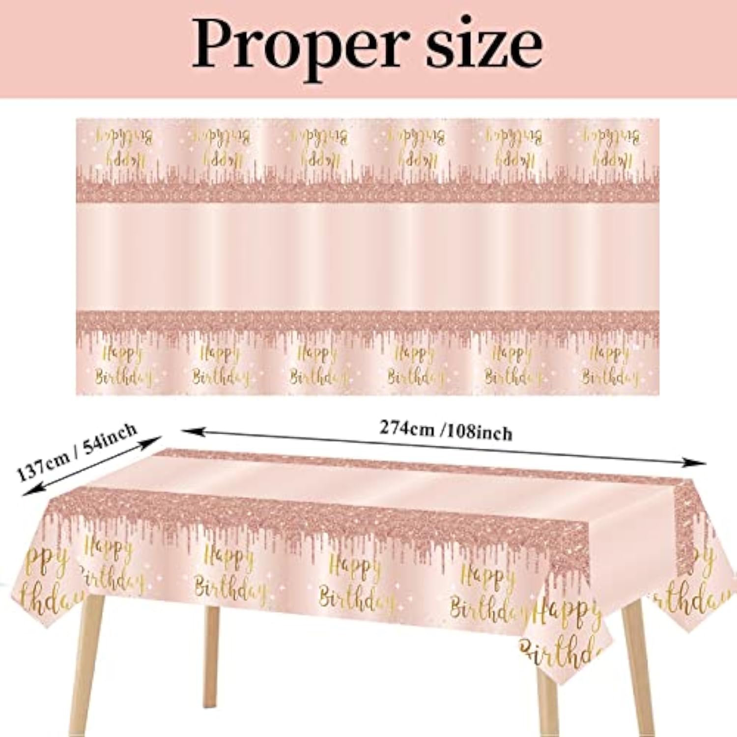 3 Pcs Pink Rose Gold Happy Birthday Tablecloth Decorations For Women, Happy Birthday Table Cover Party Supplies, 16Th 21St 30Th 40Th 50Th Birthday Plastic Disposable Rectangular Table Cloth Decor