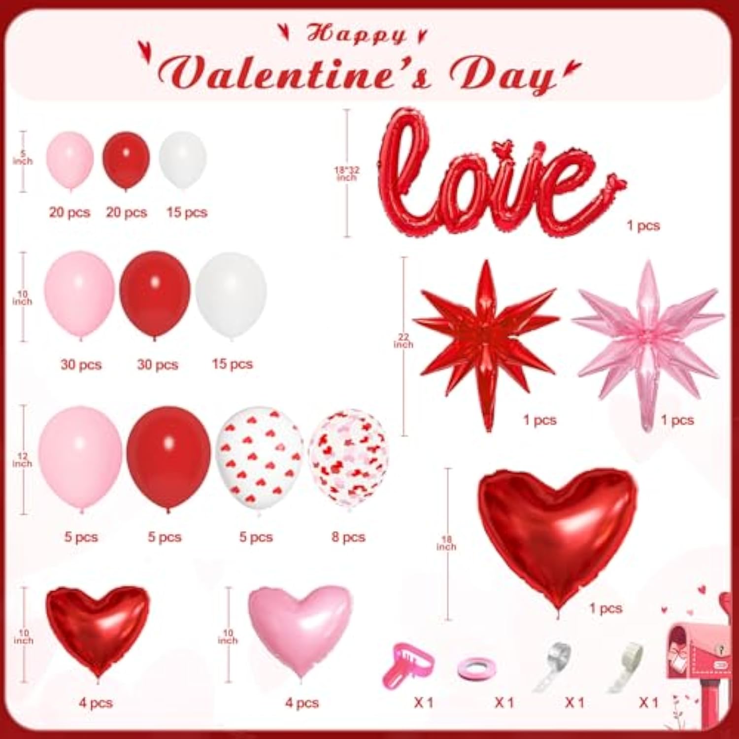 169Pcs Valentines Day Balloons Garland Arch Kit, Pink Red White Confetti Heart Balloon For Women Girls Valentine'S Mother'S Day Wedding Bachelorette Engagement Anniversary Party Decorations