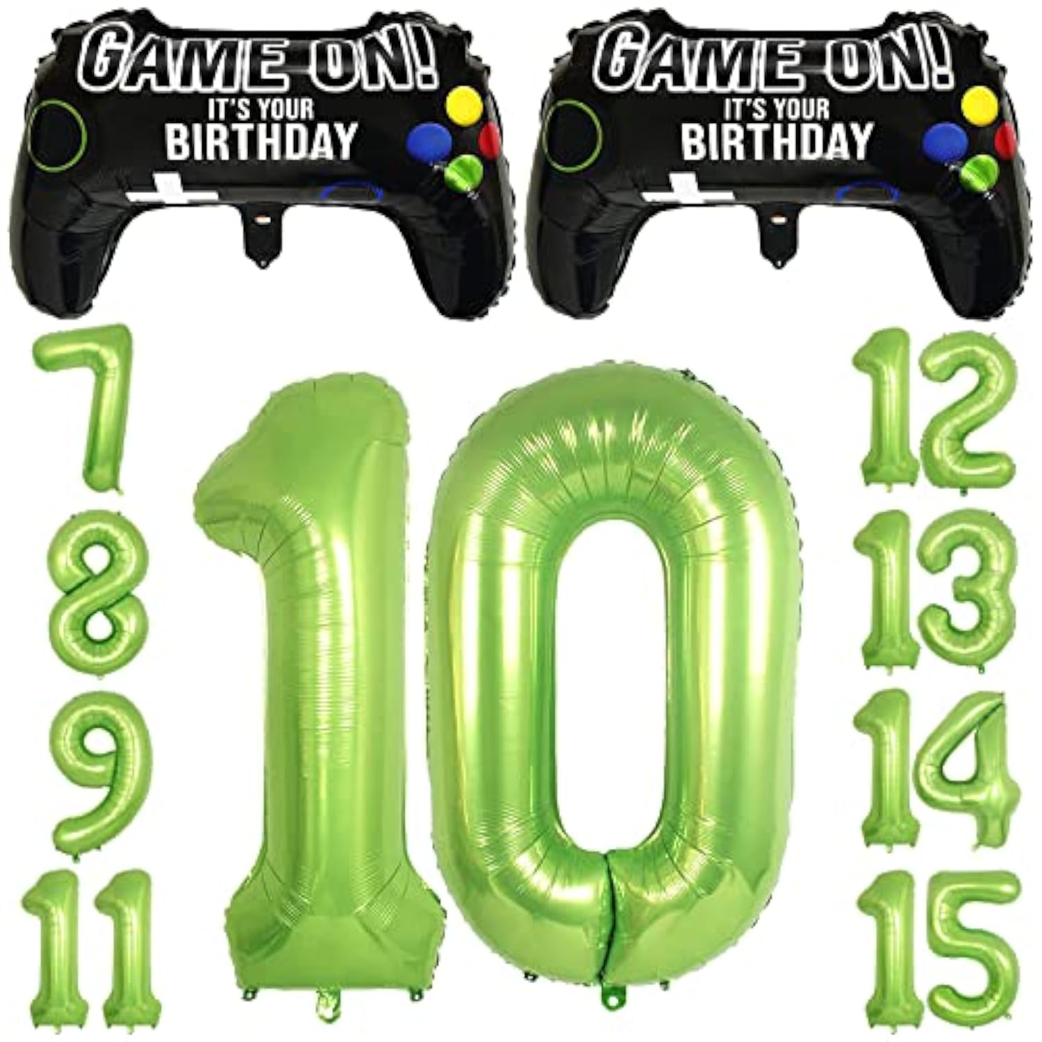 Video Game 10th Birthday Balloons Controller Mylar & Green Number Set
