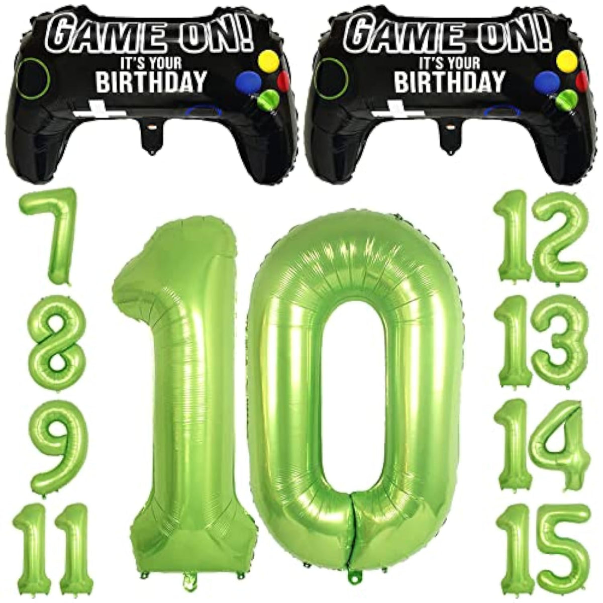 Video Game 10th Birthday Balloons Controller Mylar & Green Number Set