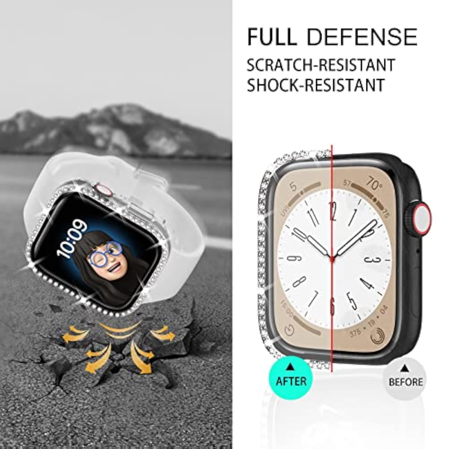 4 Pack Bling Case For Apple Watch Series 9/8/7 41Mm, Glitter Rhinestone Diamonds Protective Case With Tempered Glass Screen Protector Cover For Iwatch 41Mm Women