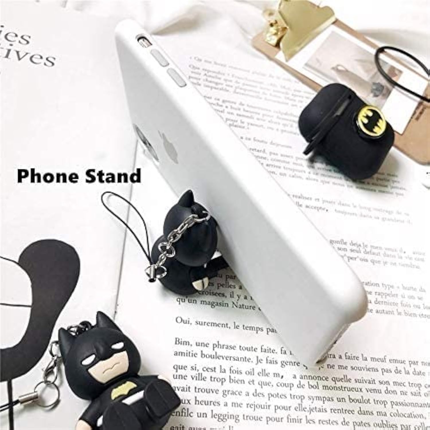 Compatible With Airpods 2 And 1 Charging Case, Cute Cartoon Protective Case Cover With Safety Lanyards, Keychain, & 3D Superhero Figure (Black)