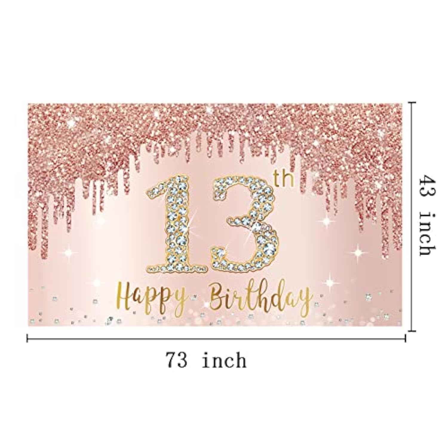 Happy 13th Birthday Banner Rose Gold & Pink Backdrop for Girls