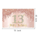 Happy 13th Birthday Banner Rose Gold & Pink Backdrop for Girls