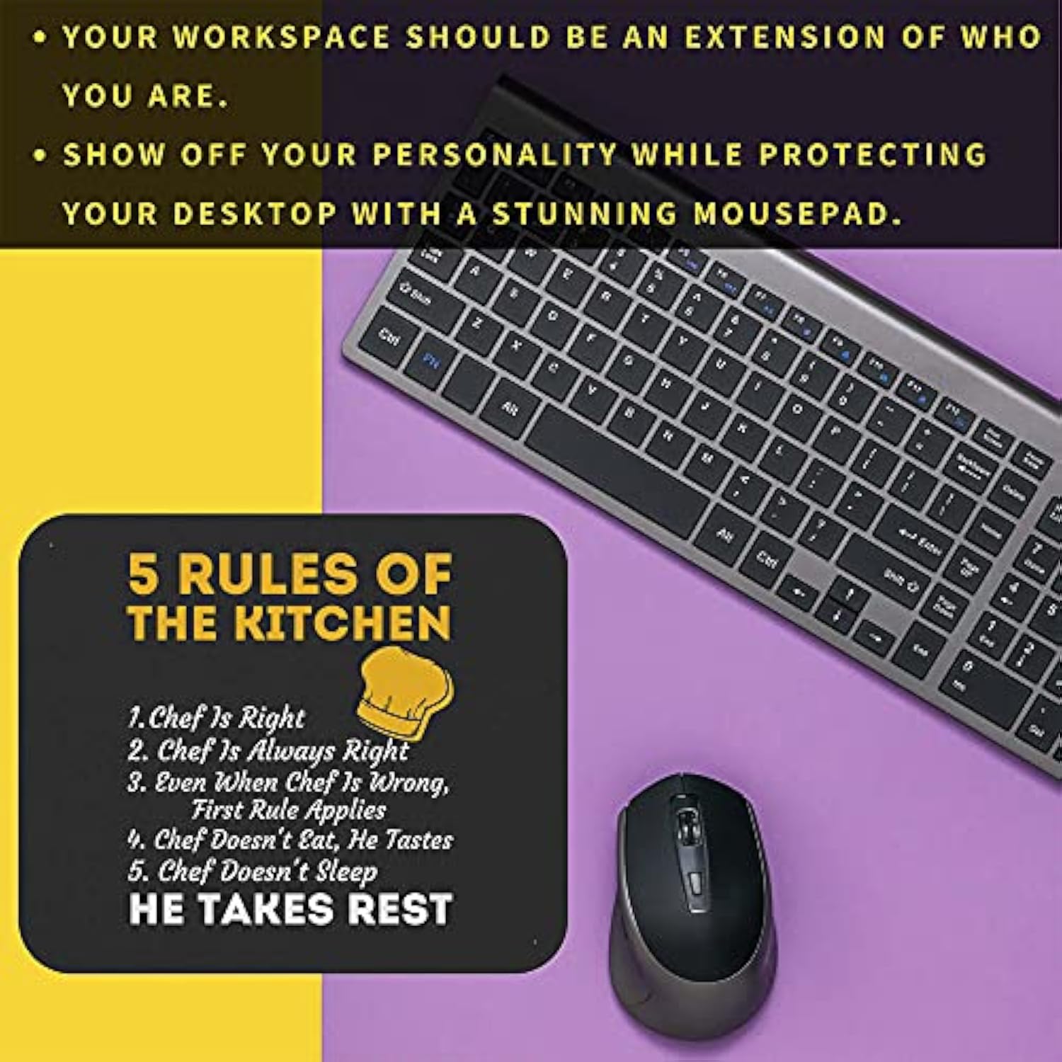 Chef Cook 9 Inch Mousepad Mousepad - Chefs 5 Rules Of Kitchen Funny Chef Rules Office Mousemat Mouse Mat Gift