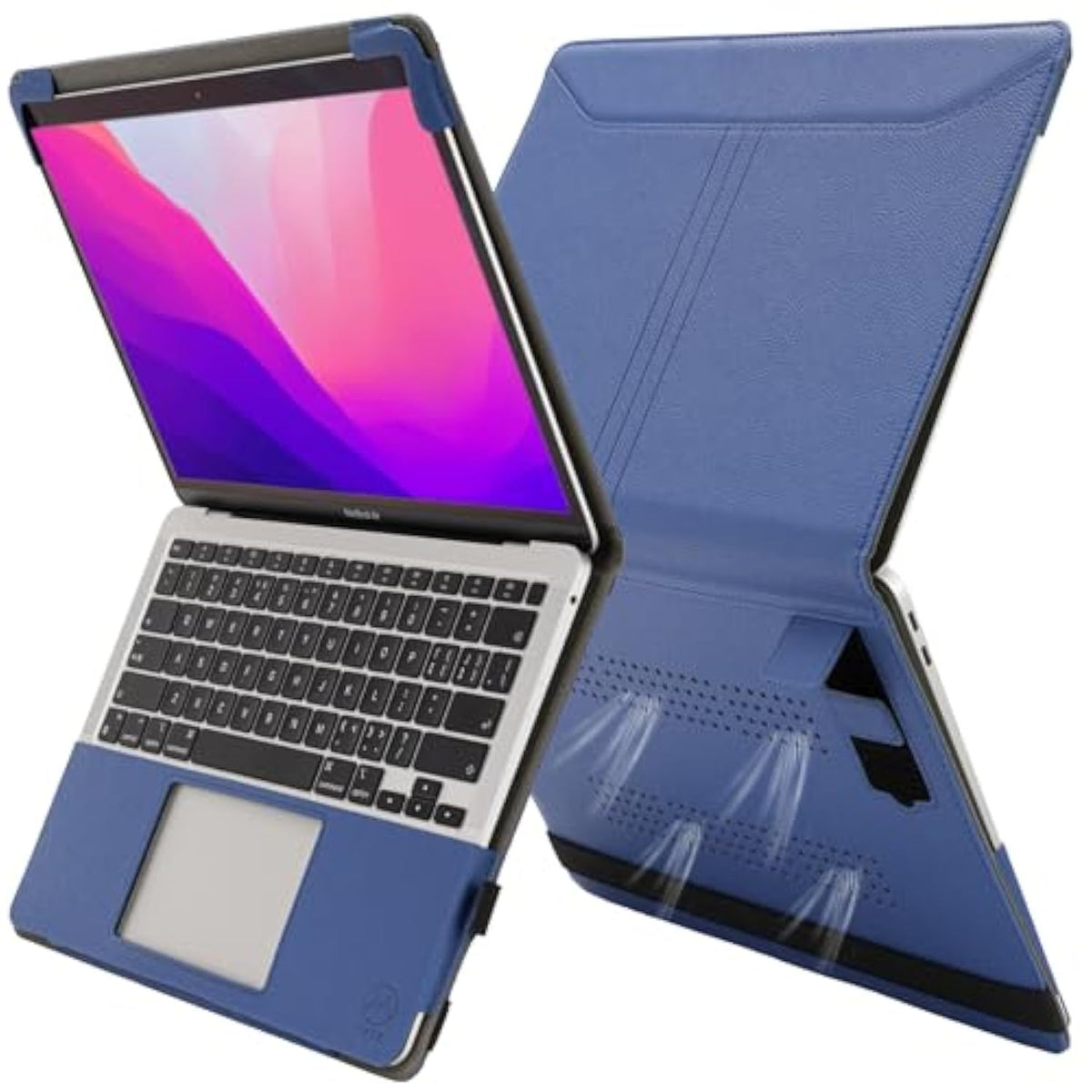 Tytx Macbook Pro Case 13 Inch, Pu Leather Laptop Case With Vents And Stand Function, Blue