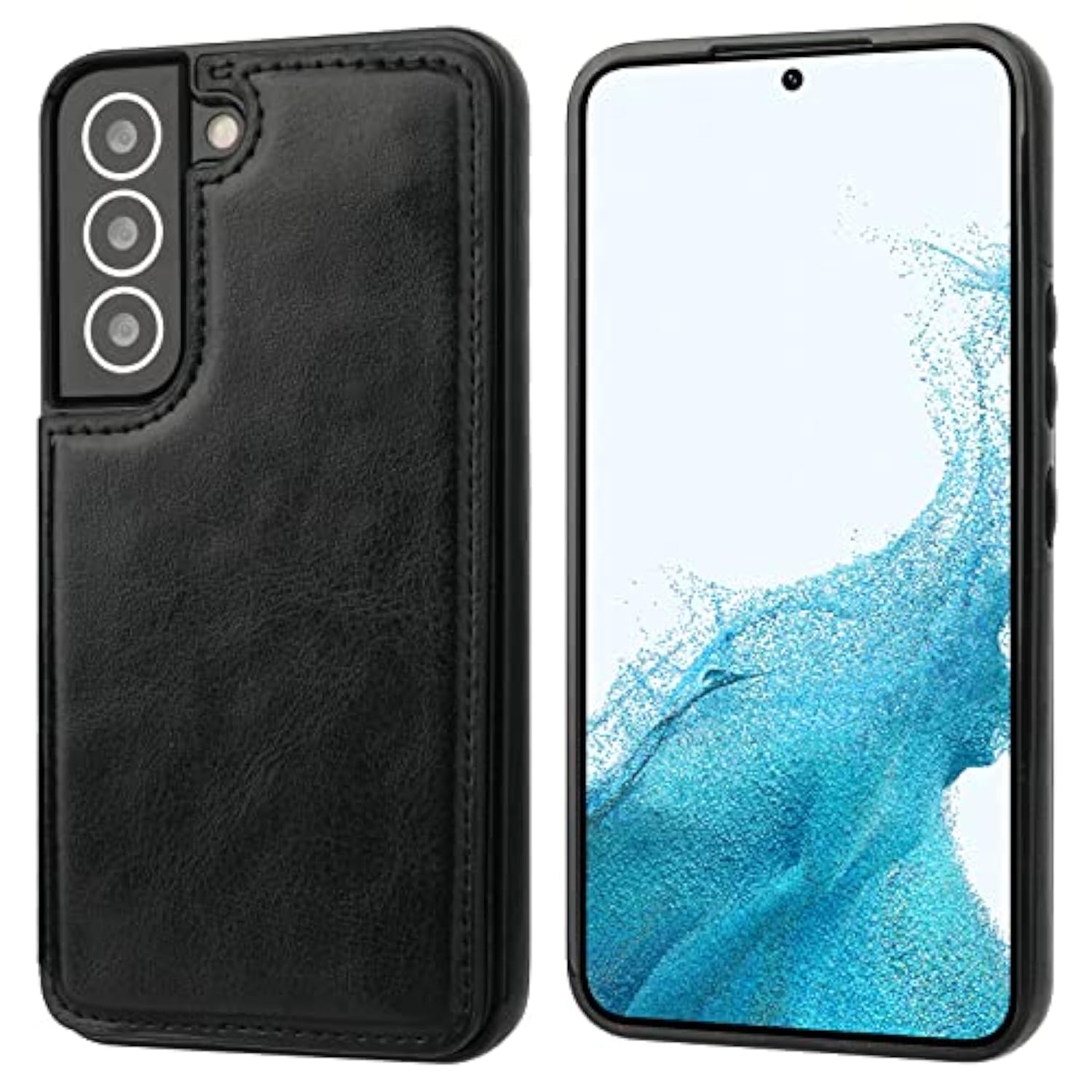 Onetop Compatible With Samsung Galaxy S22 Wallet Case With Card Holder, Pu Leather Kickstand Card Slots Case, Double Magnetic Clasp And Durable Shockproof Cover 5G 6.1 Inch(Black)