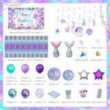 325 Pcs Mermaid Birthday Party Supplies Includes Disposable Paper Plates, Cups, Napkins, Tablecloth, Banner & Balloon Arch Kit For Girls Women Mermaid Party Decorations, Serves 25