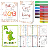 Baby’S First Abc Book Baby Shower Activity & Keepsake Game, A To Z Animal Coloring Cards With 24 Watercolor Pens, Fun & Interactive Baby Shower Game For Guests, Unique Guest Book Alternative (Boho)