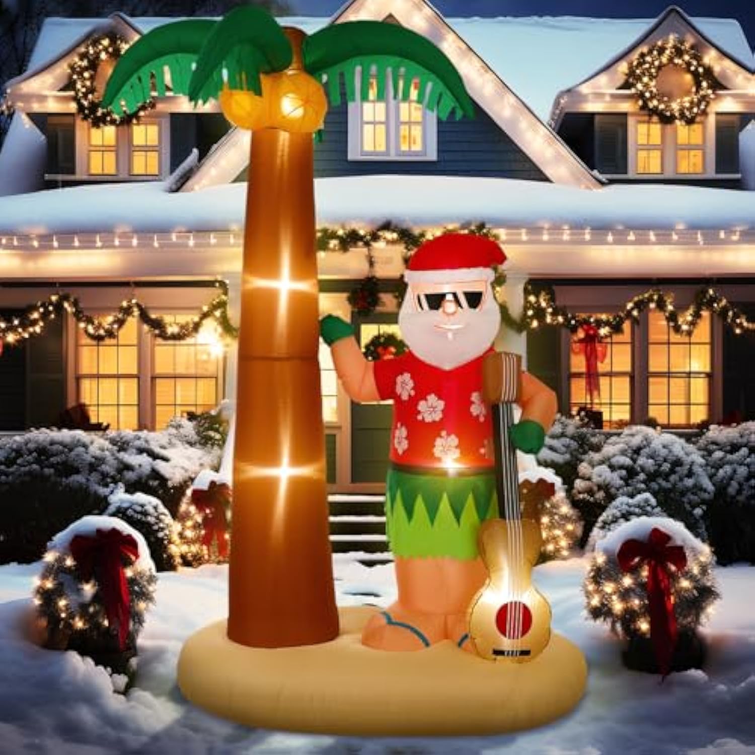 8 Ft Tall Christmas Santa Inflatable Outdoor Decorations Hula Santa Claus On Beach Palm Tree Outdoor Xmas Blow Up Yard D
