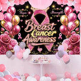 Breast Cancer Awareness Backdrop Pink Ribbon Crown Rose Gold Balloon Background Hope Faith Strength Charity Event Photo Booth Props 8x6FT