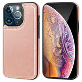 Rose Gold iPhone 13 Pro Max Wallet Case with Card Holder, PU Leather Kickstand and Double Magnetic Clasp