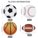 96-Piece Sports Theme Birthday Party Supplies - 9 Inch Disposable Football, Baseball, Basketball, Soccer Tableware Plates For Sports Ball Theme Party & Gameday Decorations