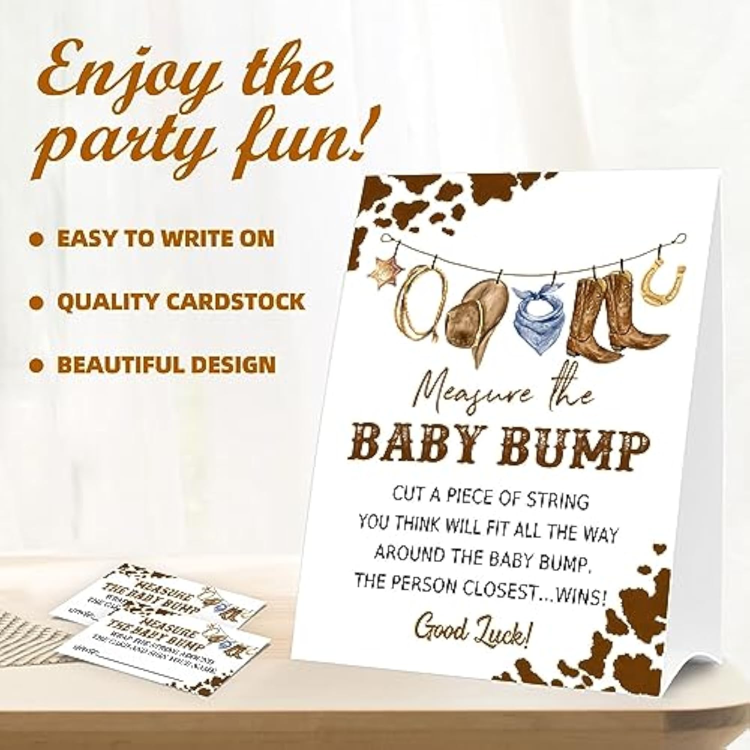 Baby Shower Games Measure The Baby Bump Sign, How Big Is Mommy'S Belly Party Favors Supplies, 5X7 Inch Kraft Standing Sign And 50 Guessing Cards, Cowboy