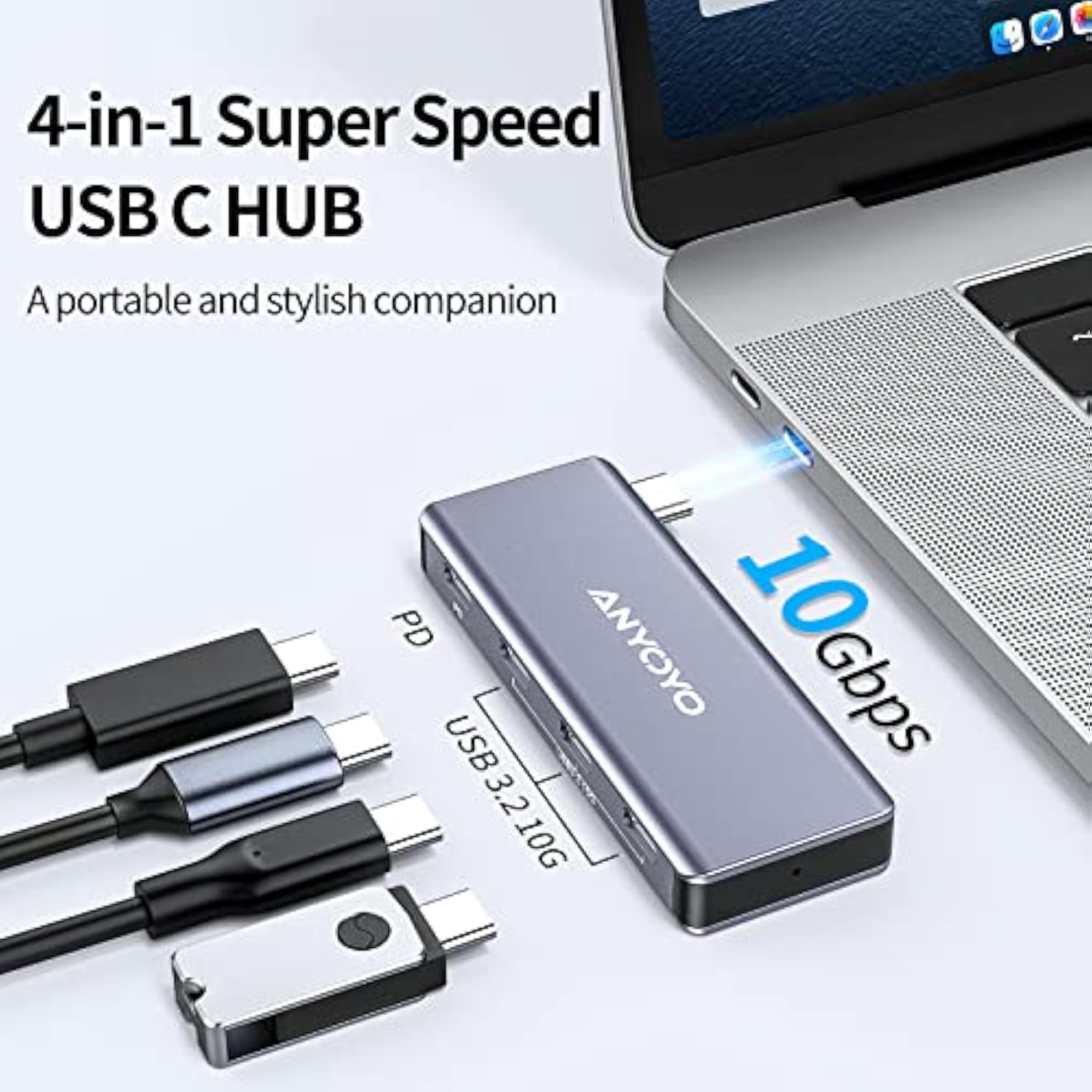 Usb C Hub,4 Port Usb-C To Usb-C Hub With 3 Usb 3.2 Gen2 Ports(10Gbps),1 100W P