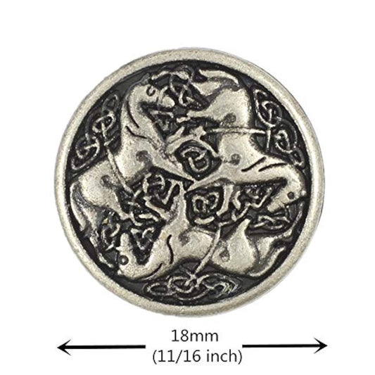 12 Pieces Celtic Horses Metal Shank Buttons. 18Mm (11/16) (Antique Sil