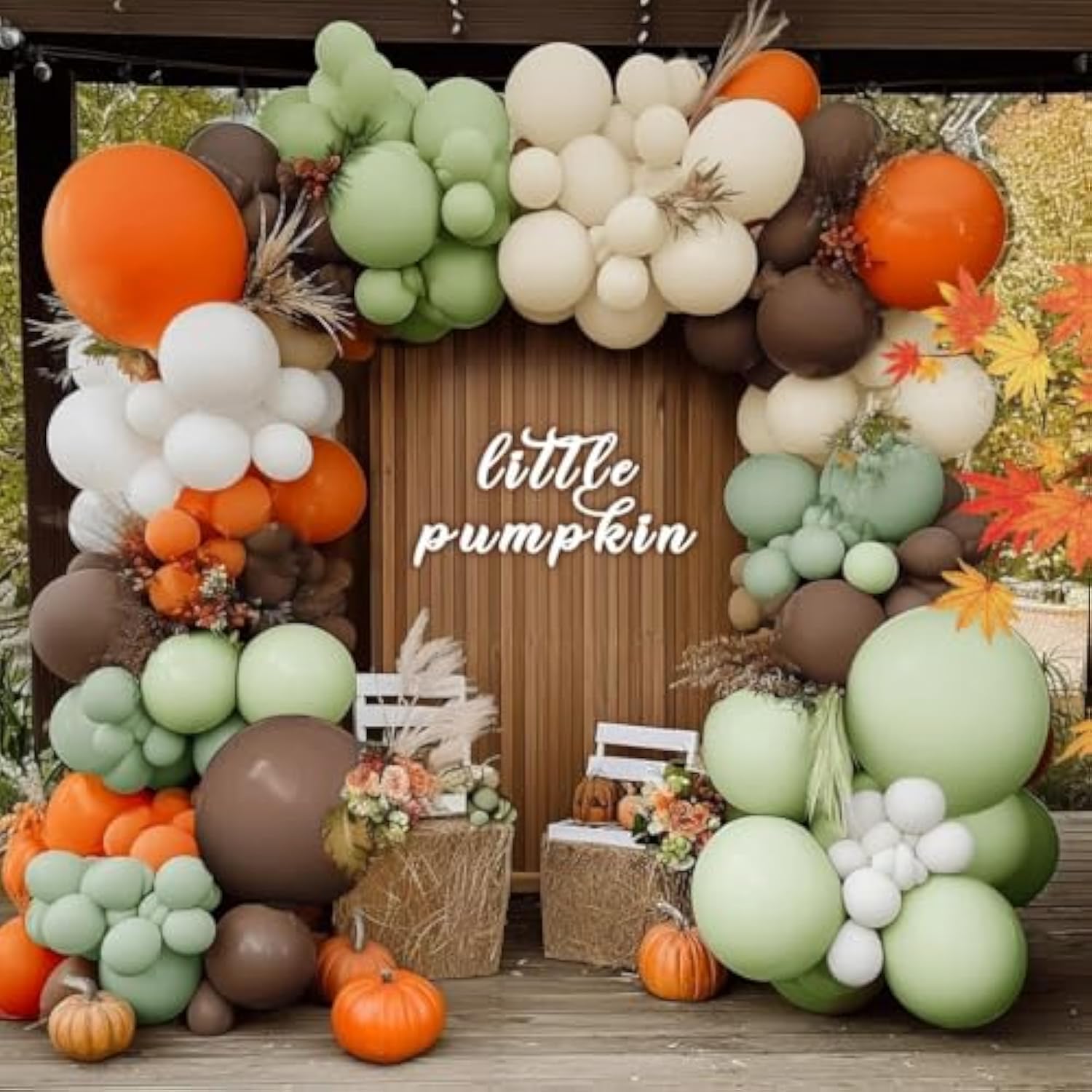 Green Orange Brown Balloon Arch Kit for Baby Shower Birthday Fall Party Decor