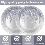 50 Pcs Silver Glitter Disposable Party Plates And Napkins Glitter Diamonds Happy Birthday Party Supplies For 25 Guests Table Decorations For Wedding Silver Birthday Decorations Paper Plates Napkins
