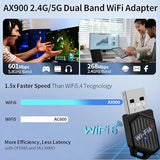 2-In-1 Usb Wifi 6 Adapter With Bluetooth 5.4 Dual Band 2.4/5Ghz, 900Mbps Wireless Network Adapter For Desktop/Laptop, 802.11Ax, Driver Free, Wpa3, Mini Wifi Dongle For Windows 11/10