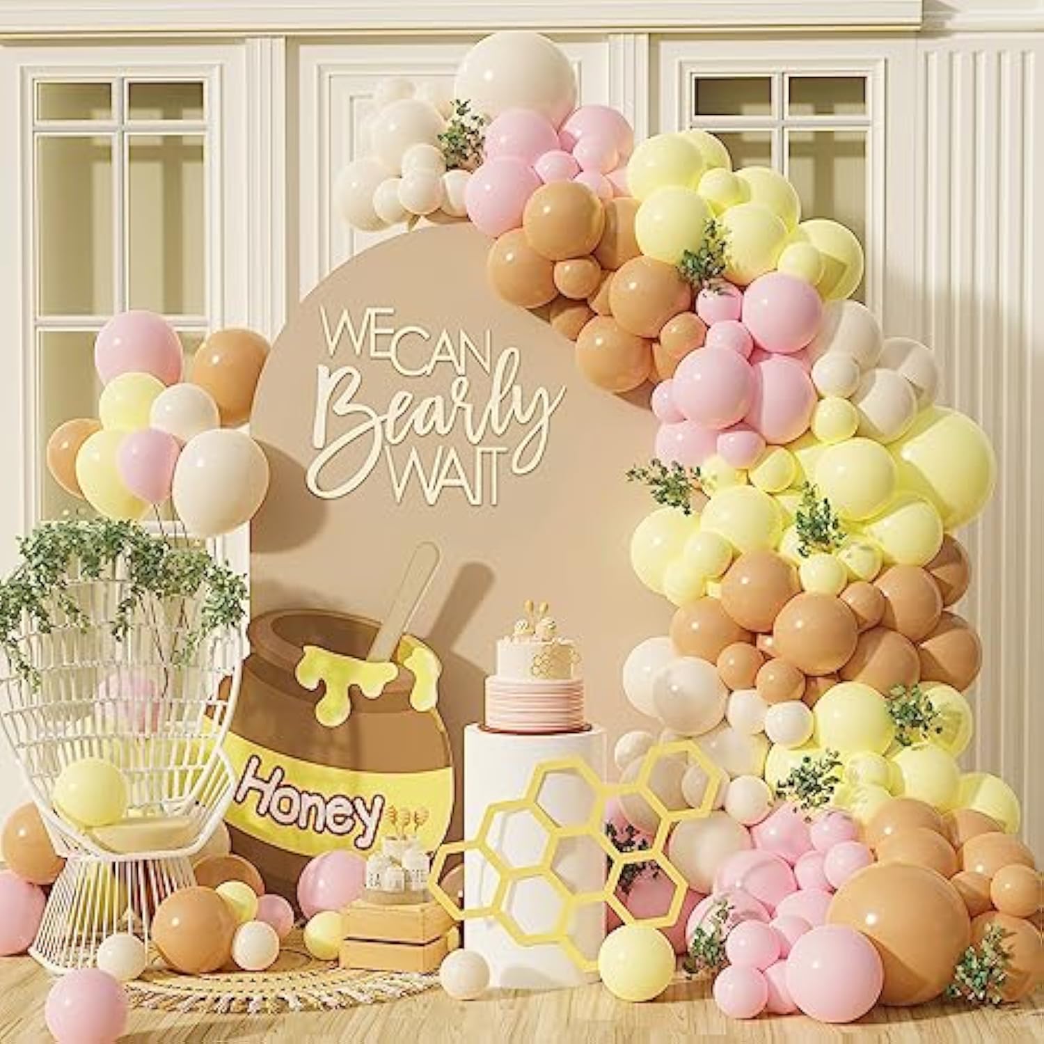 We Can Bearly Wait Sign - Teddy Bear Baby Shower & Gender Reveal Backdrop Banner