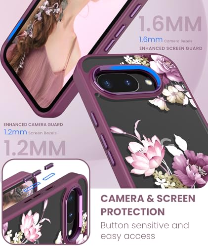 for Google Pixel 10A Case+Tempered Glass Screen Protector,Military Grade Protective Slim Soft TPU + Hard PC,Girls Women Crystal Clear Flower Pattern