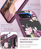 for Google Pixel 10A Case+Tempered Glass Screen Protector,Military Grade Protective Slim Soft TPU + Hard PC,Girls Women Crystal Clear Flower Pattern
