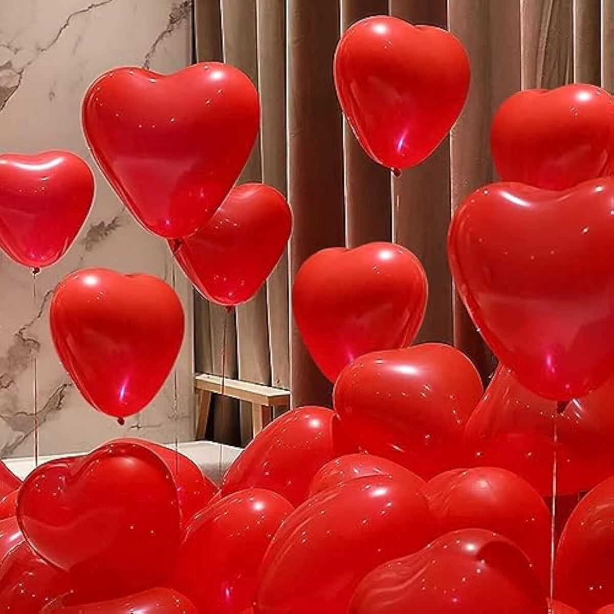 50 10-Inch Red Color Heart Shaped Latex Balloons For Valentines Day,Propose Marriage,Wedding Party