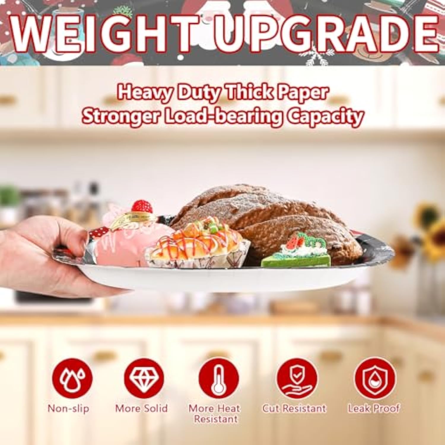 50Pcs Christmas Pajama Oval Paper Plates 10" X 12" Large Disposable Heavy Duty Black Merry Xmas Tree Santa Sweater Plates Funny Christmas Platters For Happy Winter Birthday Holiday Party Decorations