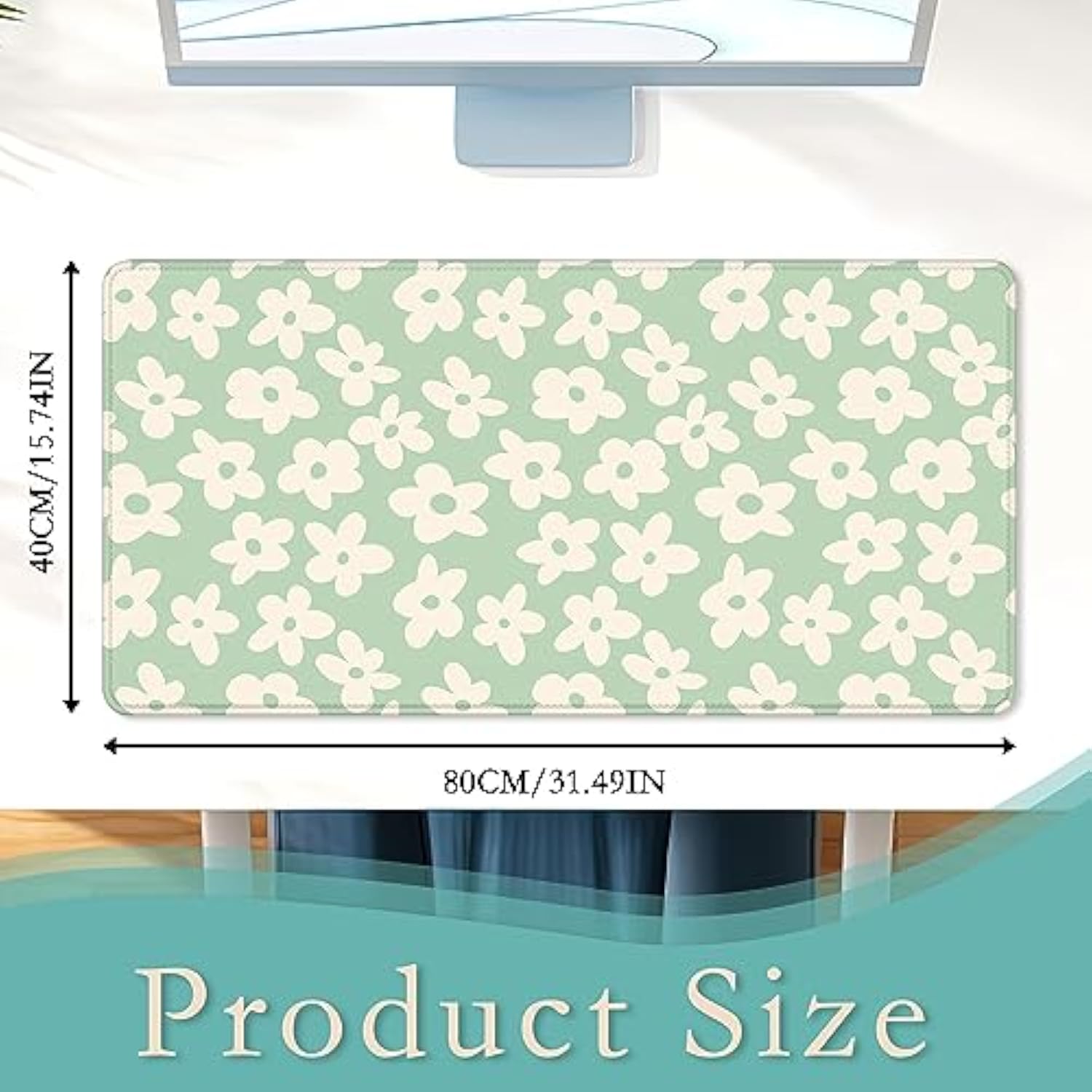 Desk Mat,Daisy Flower Vintage Gaming Mouse Pad 31.5 X 15.7 In Extended Mousepad Non-Slip Rubber Base, Stitched Edges Keyboard Mouse Mat Desk Pad For Office Home And Game