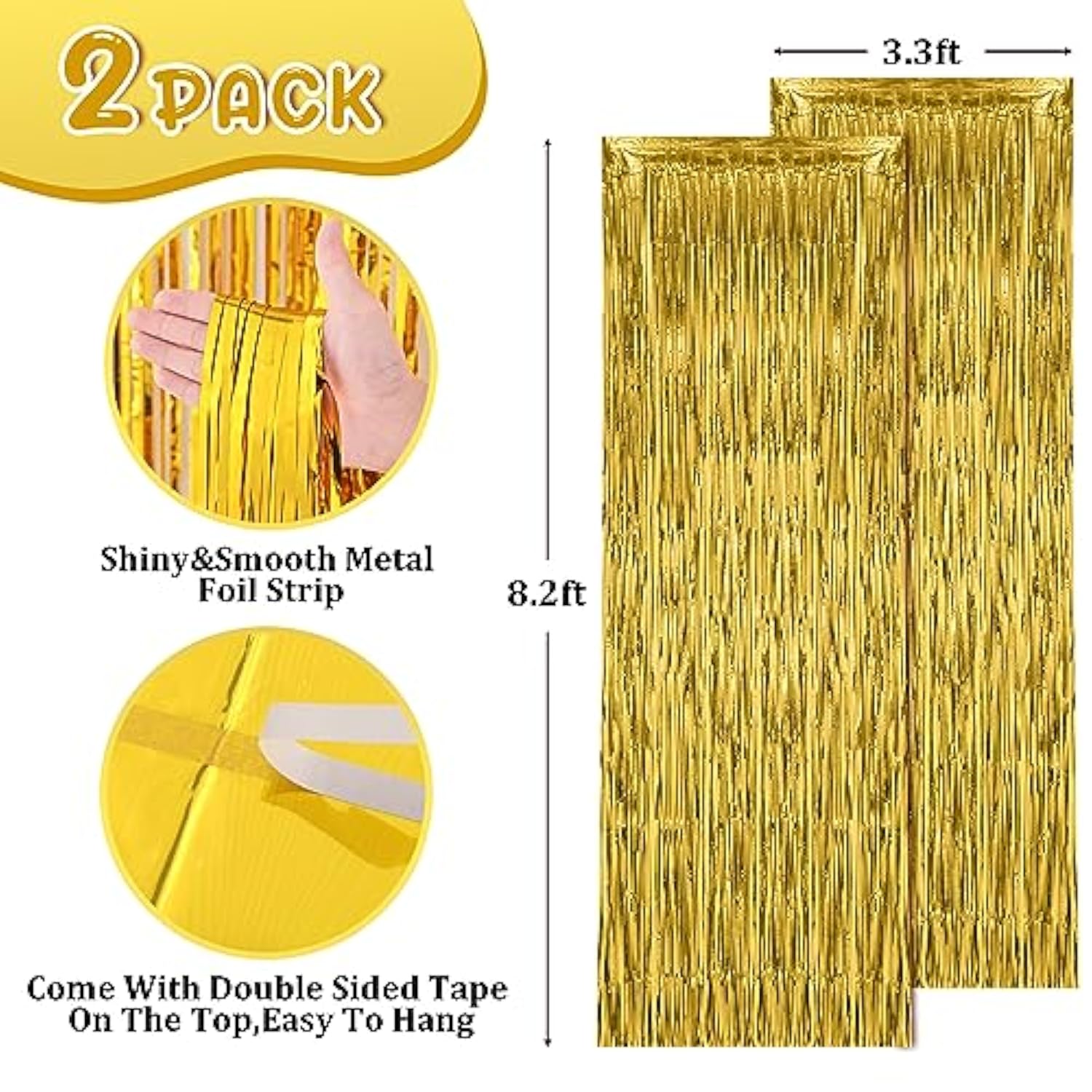2 Pack Gold Foil Fringe Backdrop Curtains, Tinsel Streamers Birthday Party Decorations, Fringe Backdrop For Graduation, Baby Shower, Gender Reveal, Disco Party