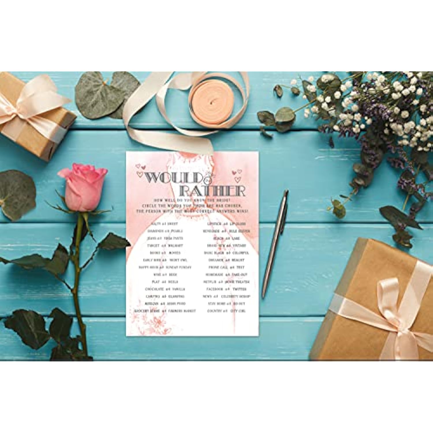 Bridal Shower Games, Wedding Games For Showers, Would She Rather, Engagement Bachelorette Party Game, Bridal Shower Decorations, 30 Cards Per Set (Suit010)