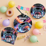 96 Pcs Party Plates, Video Game Paper Plates And Napkins Party Supplies For Video Game Theme Birthday For Gamer, Serve For 24 Guests, Blue And Purple