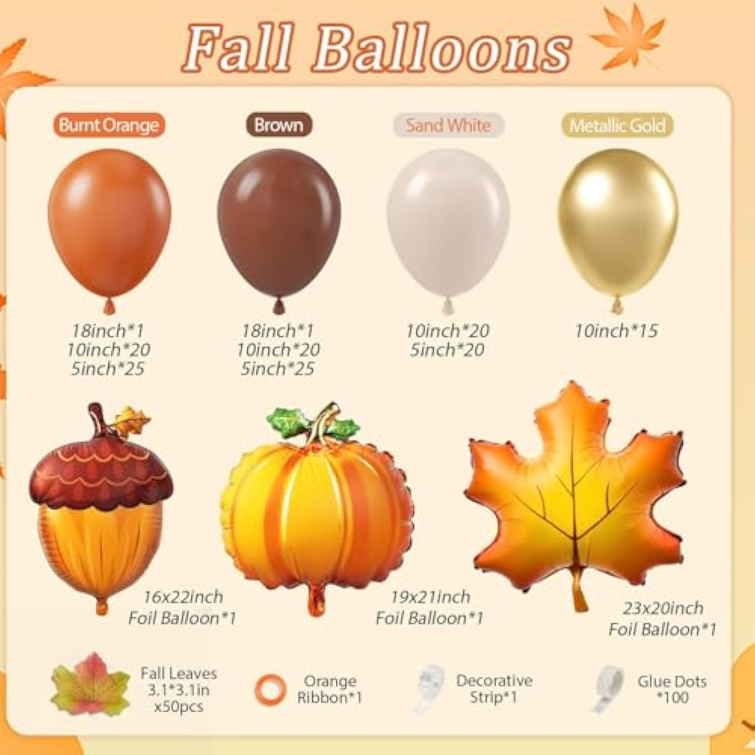 Fall Thanksgiving Balloon Arch Kit: Orange, Brown, Gold Party Decor