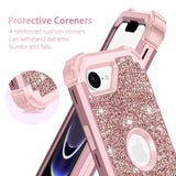 For Iphone 16E Case Glitter Sparkly Bling 3 In 1 Shockproof Heavy Duty Hybrid Sturdy High Impact Protective Cover Case For Iphone 16E 6.1 Inch 2025,Rose Gold