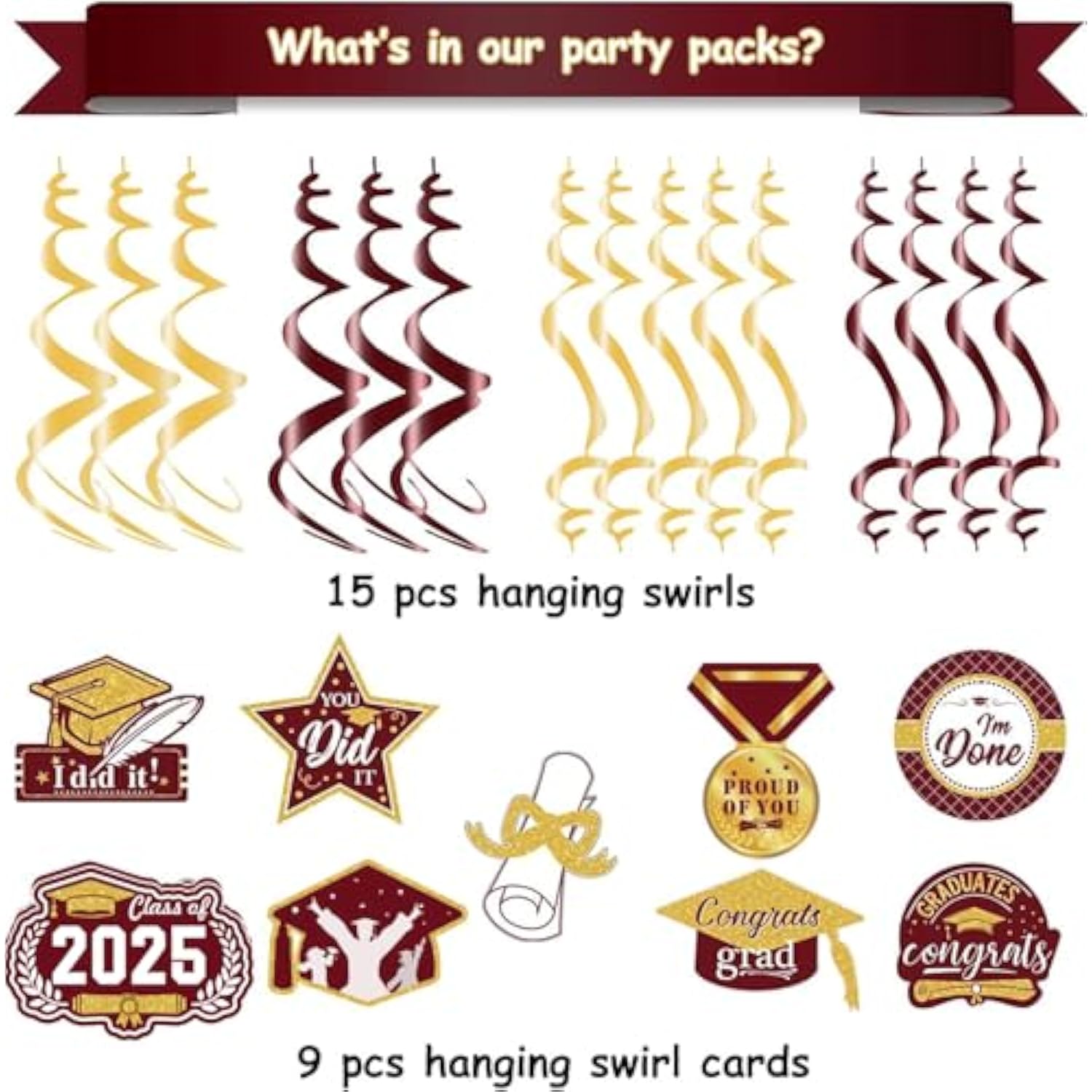 Graduation Party Decorations Maroon Gold 2026/Burgundy Gold Graduation Deororations Fsu Asu/Hanging Swirls 15Pcs Class Of 2026 Maroon Classroom Grad Decorations