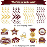Graduation Party Decorations Maroon Gold 2026/Burgundy Gold Graduation Deororations Fsu Asu/Hanging Swirls 15Pcs Class Of 2026 Maroon Classroom Grad Decorations