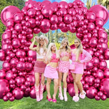 123pcs Chrome Hot Pink Balloon Garland Kit in Various Sizes for Birthday & Wedding Decor