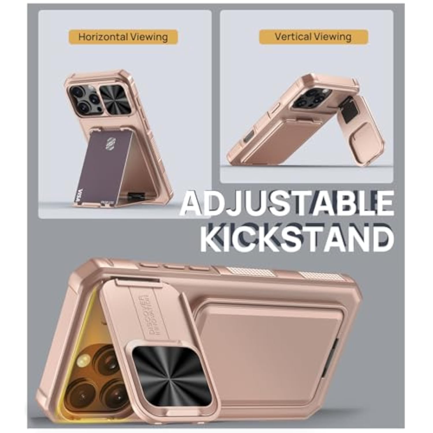 Rose Gold iPhone 16 Pro Case with Stand and Card Holder