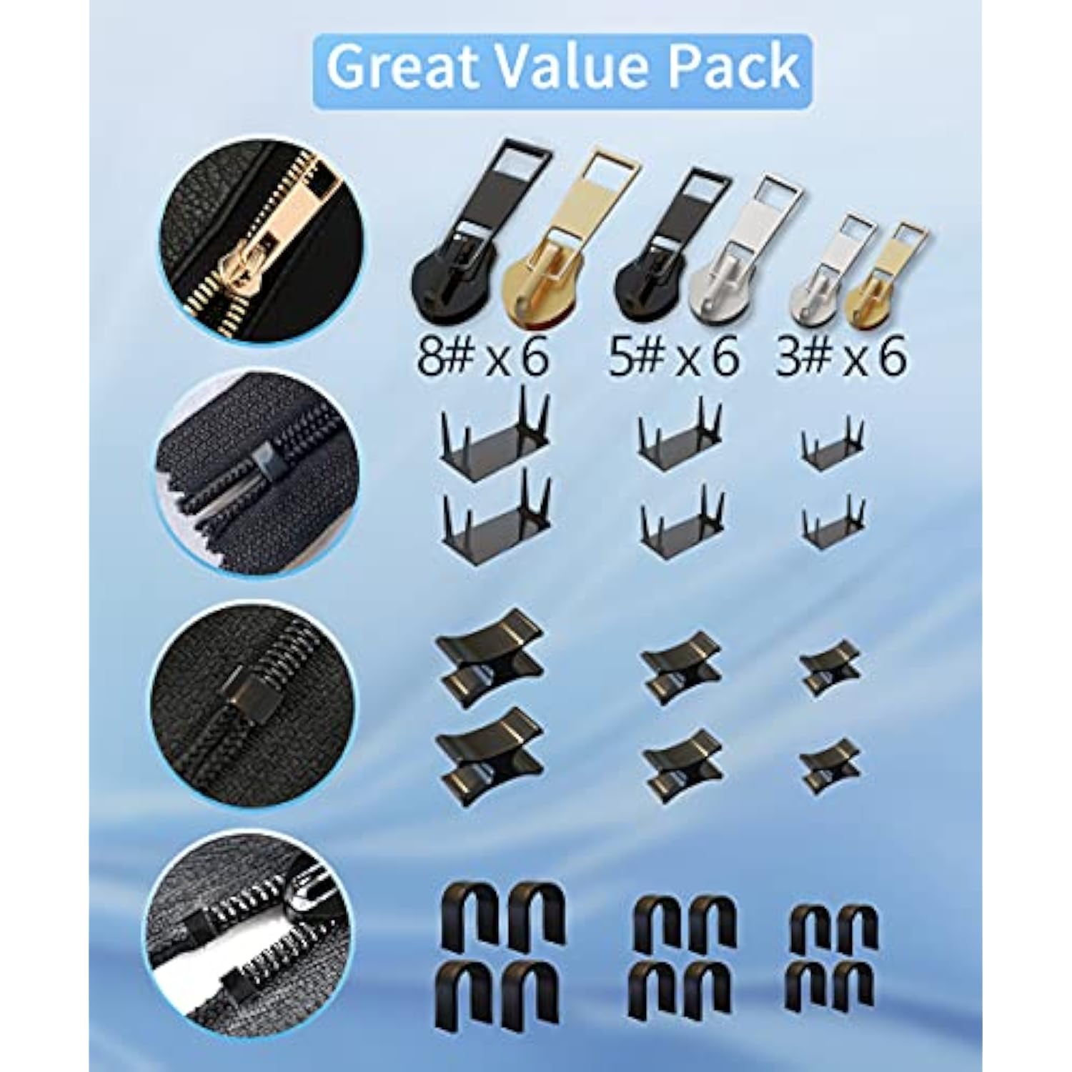 Zipper Repair Kit, Upgraded Zipper Replacement Slider Kit (99 Pcs), In