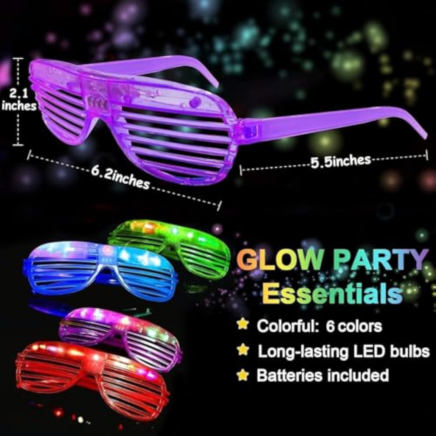 36pc Glow Sticks LED Light Up Glasses Glow in Dark Party Supplies