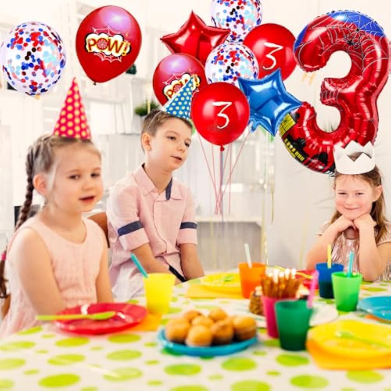 Cartoon Hero 40 Inch Red And Blue Spider Theme Number Foil Birthday Decoration Balloons, Cartoon Party Birthday Supplies, Number Large Balloons For Spider Theme Party (3)