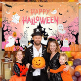 6x3.6ft Happy Halloween Backdrop Pink Ghost Pumpkin Spider Web Bat Photo Props