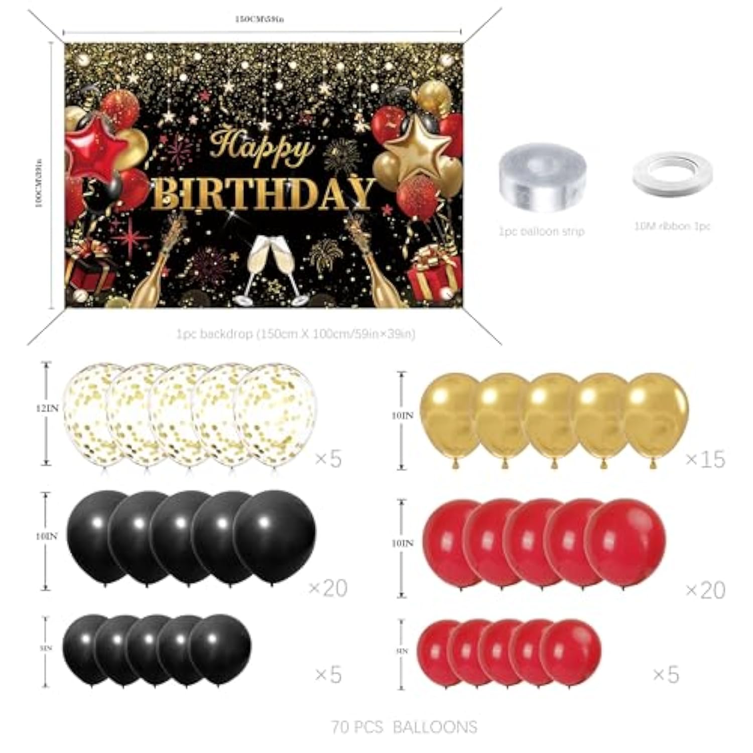 Red Birthday Party Decorations for Women, Balloon Arch Kit & Confetti Balloons