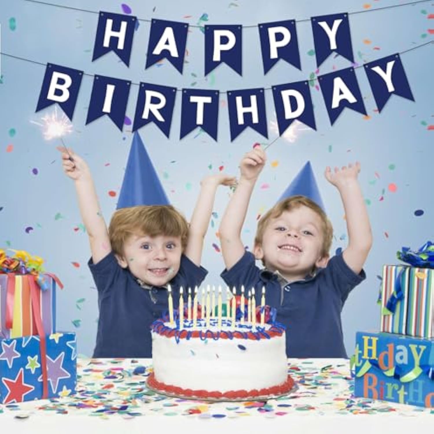 Navy Blue Happy Birthday Banner Signs Party Decorations For Women Men Girls Boys